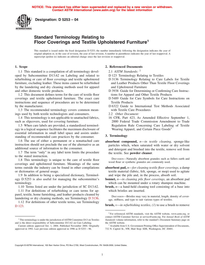 ASTM D5253-04 - Standard Terminology Relating to Floor Coverings and Textile Upholstered Furniture