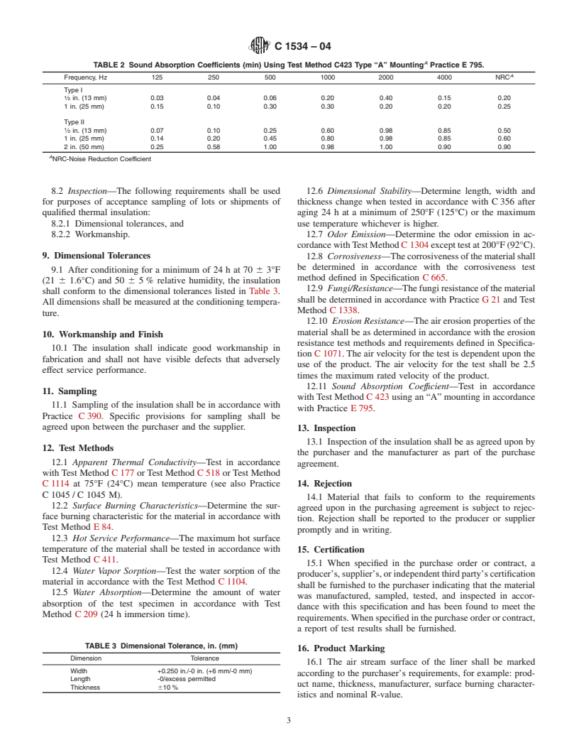 ASTM C1534-04 - Standard Specification for Flexible Polymeric Foam Sheet Insulation Used as a Thermal and Sound Absorbing Liner for Duct Systems