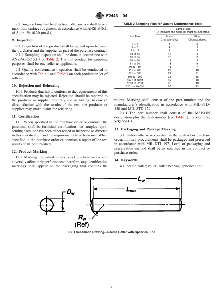 ASTM F2443-04 - Standard Specification for Roller, Bearing, Needle Ferrous, Solid, Spherical End