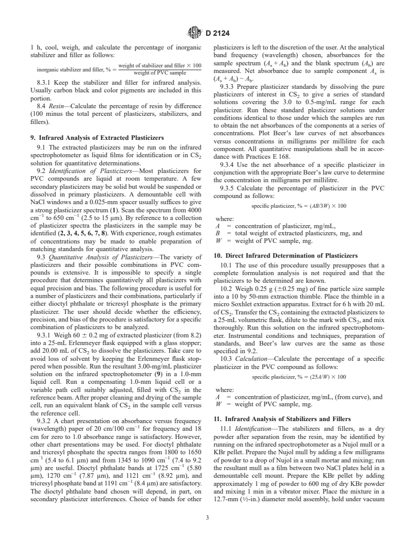 ASTM D2124-99e1 - Standard Test Method for Analysis of Components in Poly(Vinyl Chloride) Compounds Using an Infrared Spectrophotometric Technique