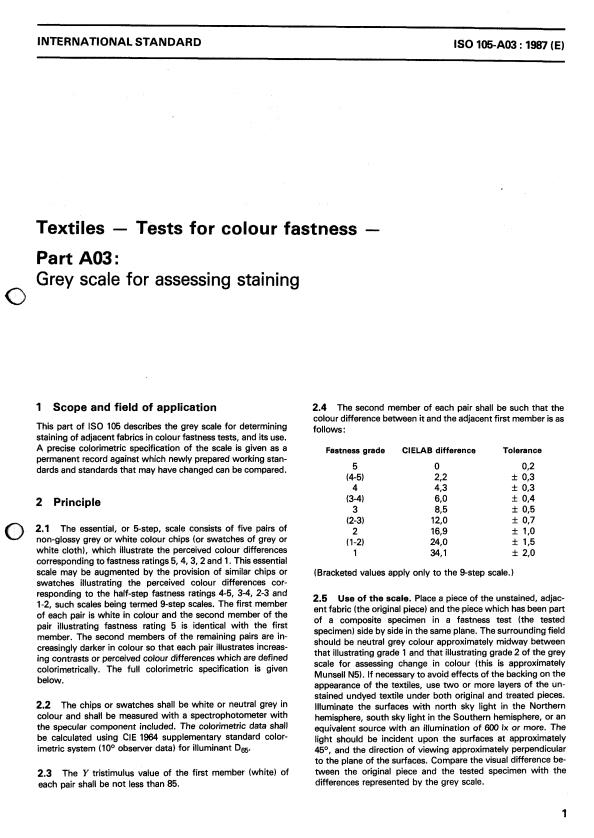 ISO 105-A03:1987 - Textiles -- Tests for colour fastness