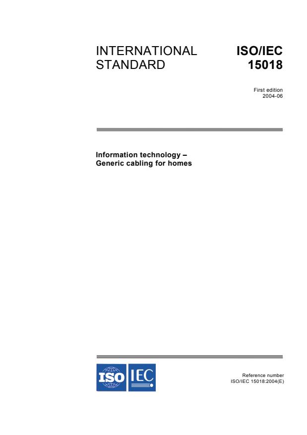 ISO/IEC 15018:2004 - Information technology -- Generic cabling for homes