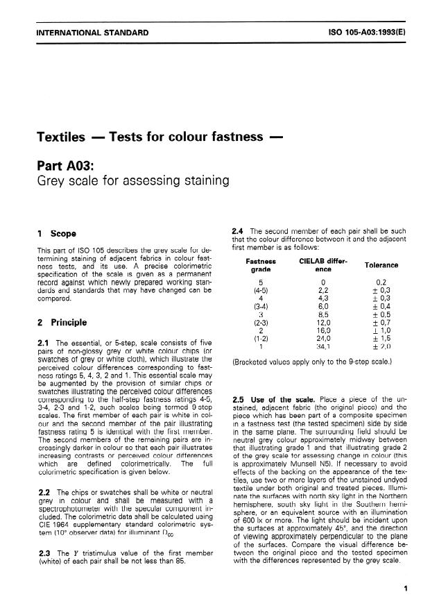 ISO 105-A03:1993 - Textiles -- Tests for colour fastness