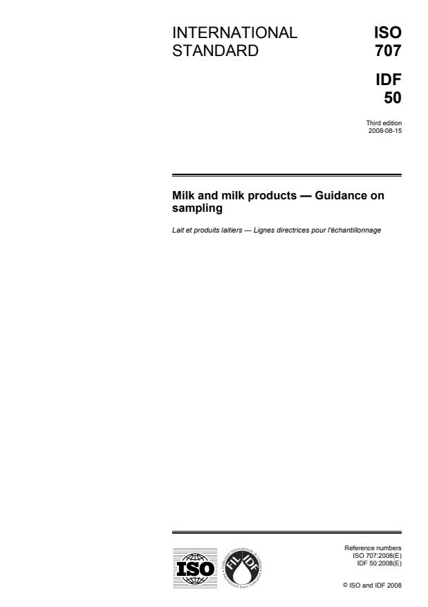 ISO 707:2008 - Milk and milk products -- Guidance on sampling