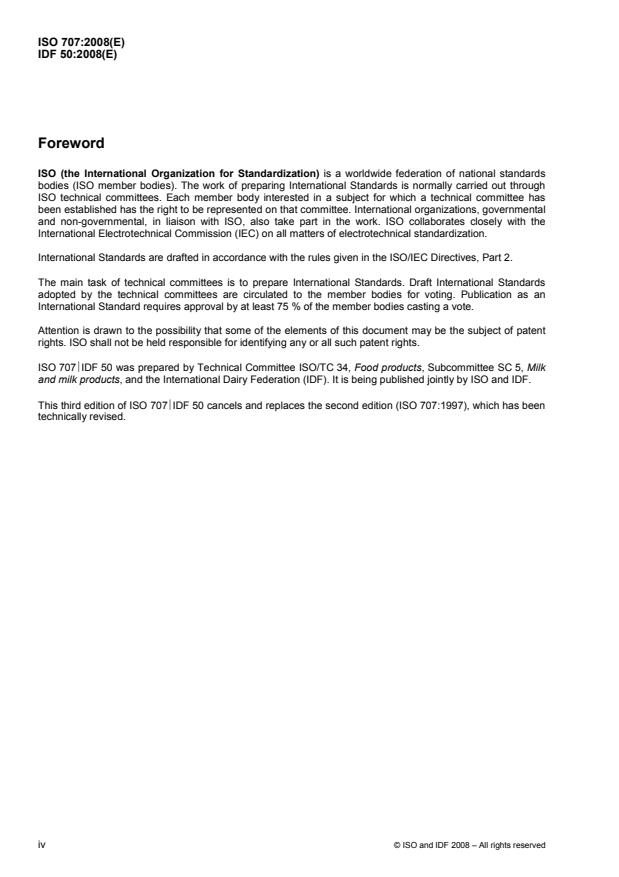 ISO 707:2008 ISO 707:2008 - Milk and milk products -- Guidance on sampling - Page 4 preview