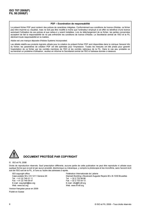 ISO 707:2008 ISO 707:2008 - Lait et produits laitiers -- Lignes directrices pour l'échantillonnage - Page 2 preview