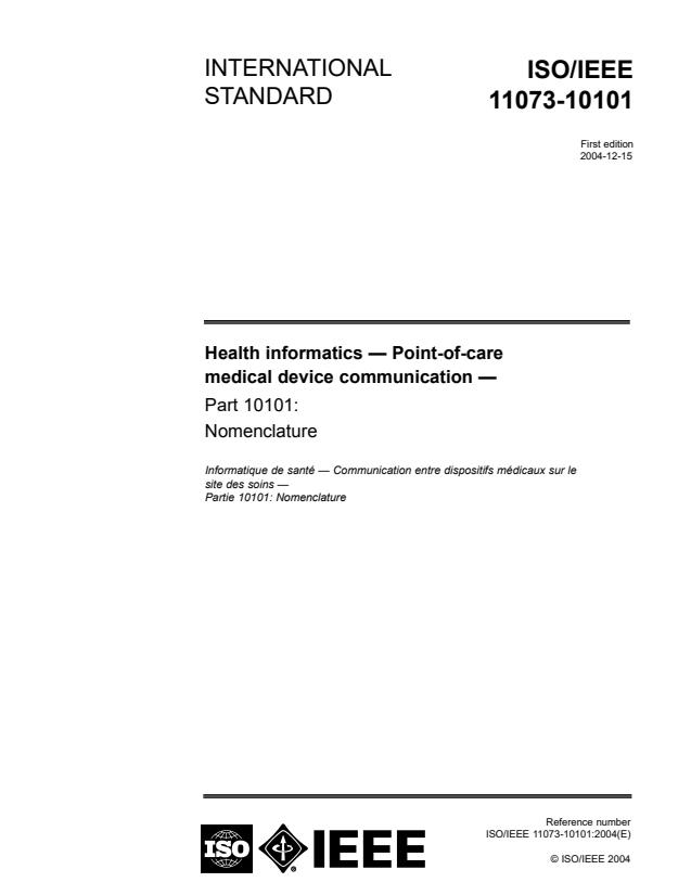 ISO/IEEE 11073-10101:2004 - Health informatics -- Point-of-care medical device communication