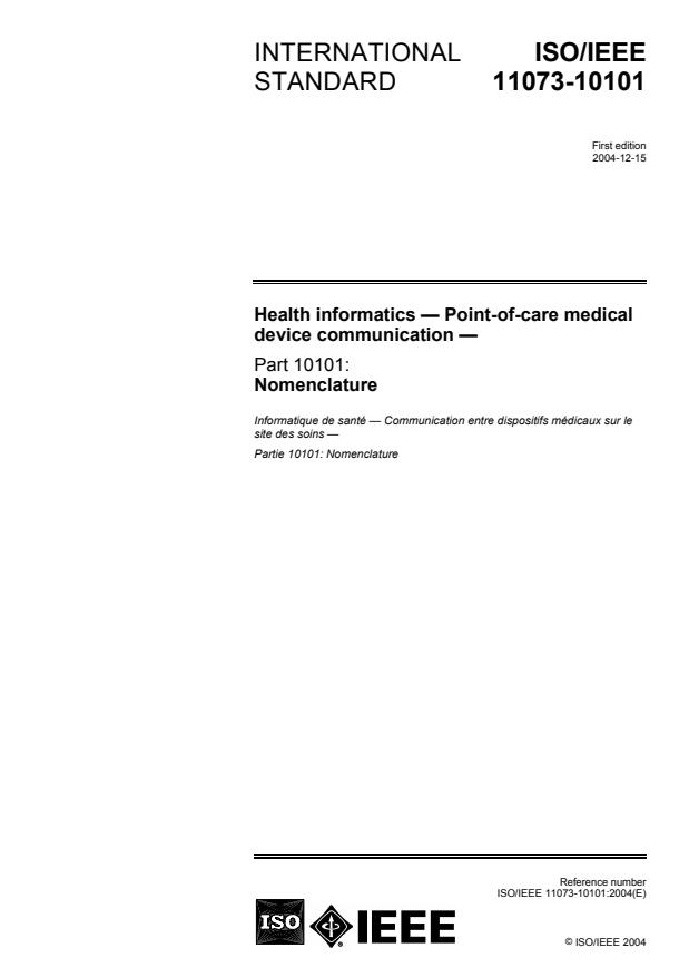 ISO/IEEE 11073-10101:2004 - Health informatics -- Point-of-care medical device communication