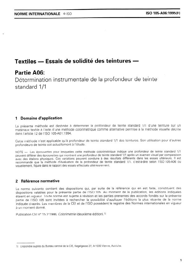 ISO 105-A06:1995 - Textiles -- Essais de solidité des teintures