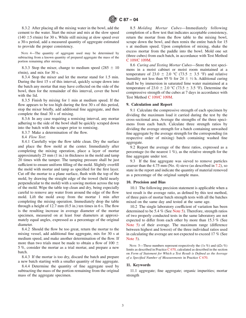 ASTM C87-04 - Standard Test Method for Effect of Organic Impurities in Fine Aggregate on Strength of Mortar