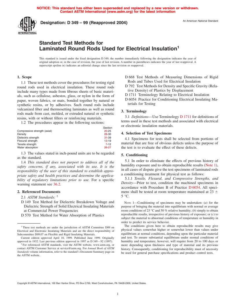 ASTM D349-99(2004) - Standard Test Methods for Laminated Round Rods Used for Electrical Insulation