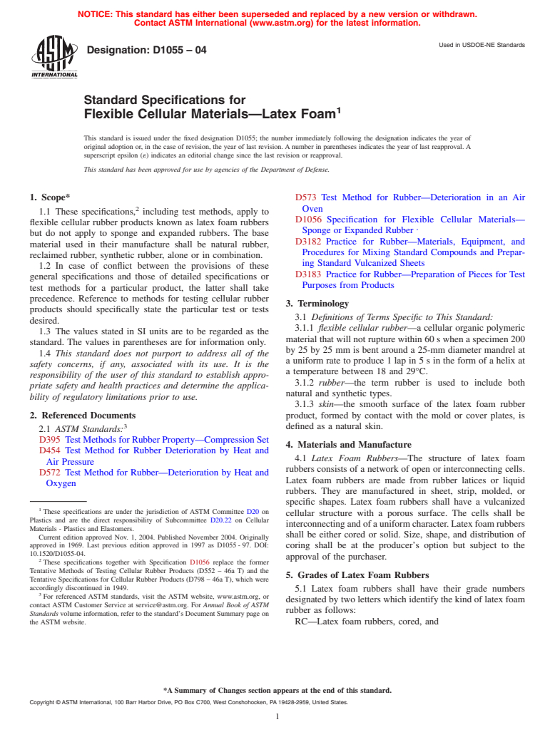 ASTM D1055-04 - Standard Specifications for Flexible Cellular Materials-Latex Foam