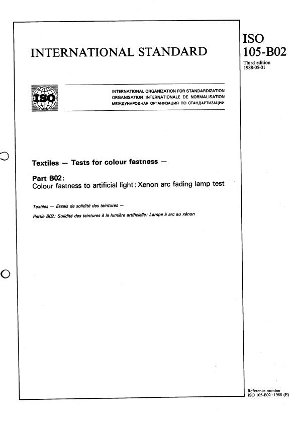 ISO 105-B02:1988 - Textiles -- Tests for colour fastness