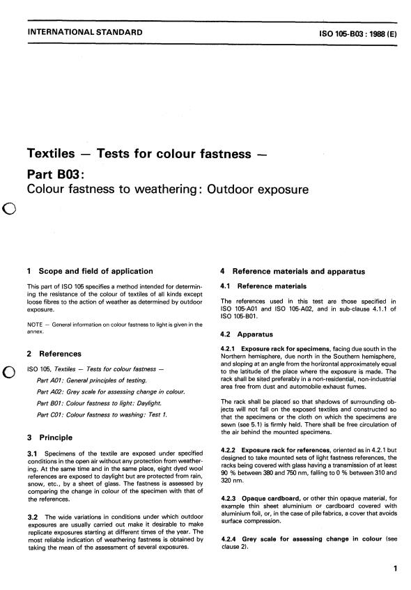 ISO 105-B03:1988 - Textiles -- Tests for colour fastness
