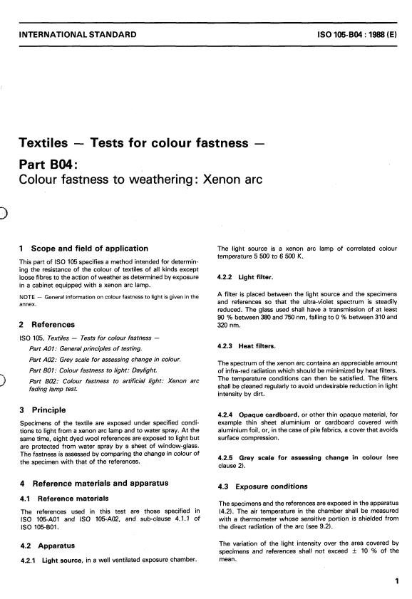 ISO 105-B04:1988 - Textiles -- Tests for colour fastness