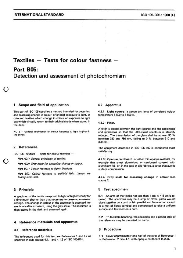ISO 105-B05:1988 - Textiles -- Tests for colour fastness