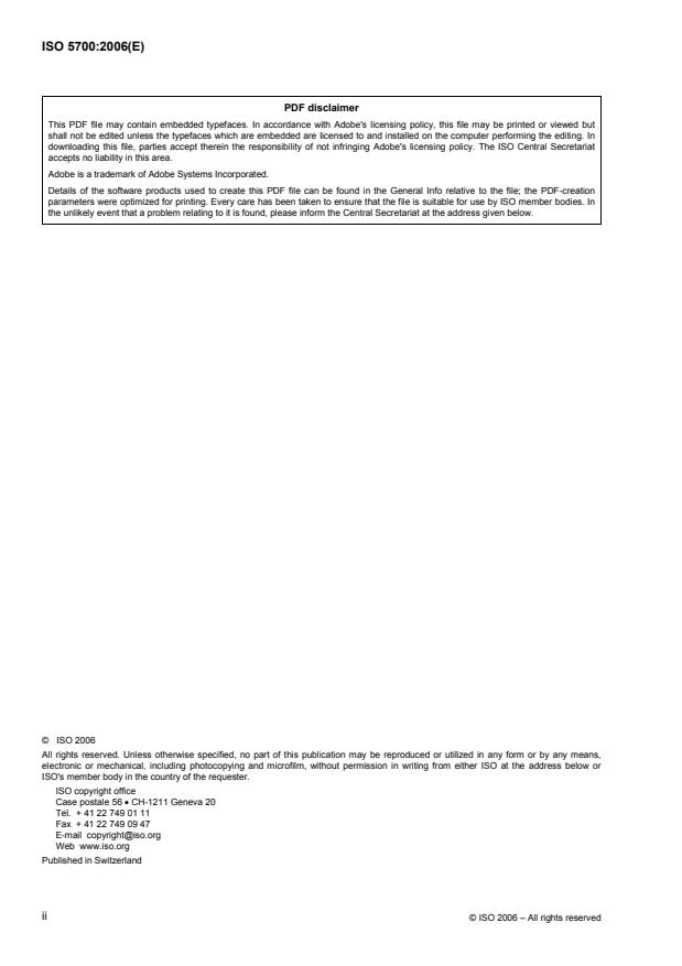 ISO 5700:2006 ISO 5700:2006 - Tractors for agriculture and forestry -- Roll-over protective structures (ROPS) -- Static test method and acceptance conditions - Page 2 preview