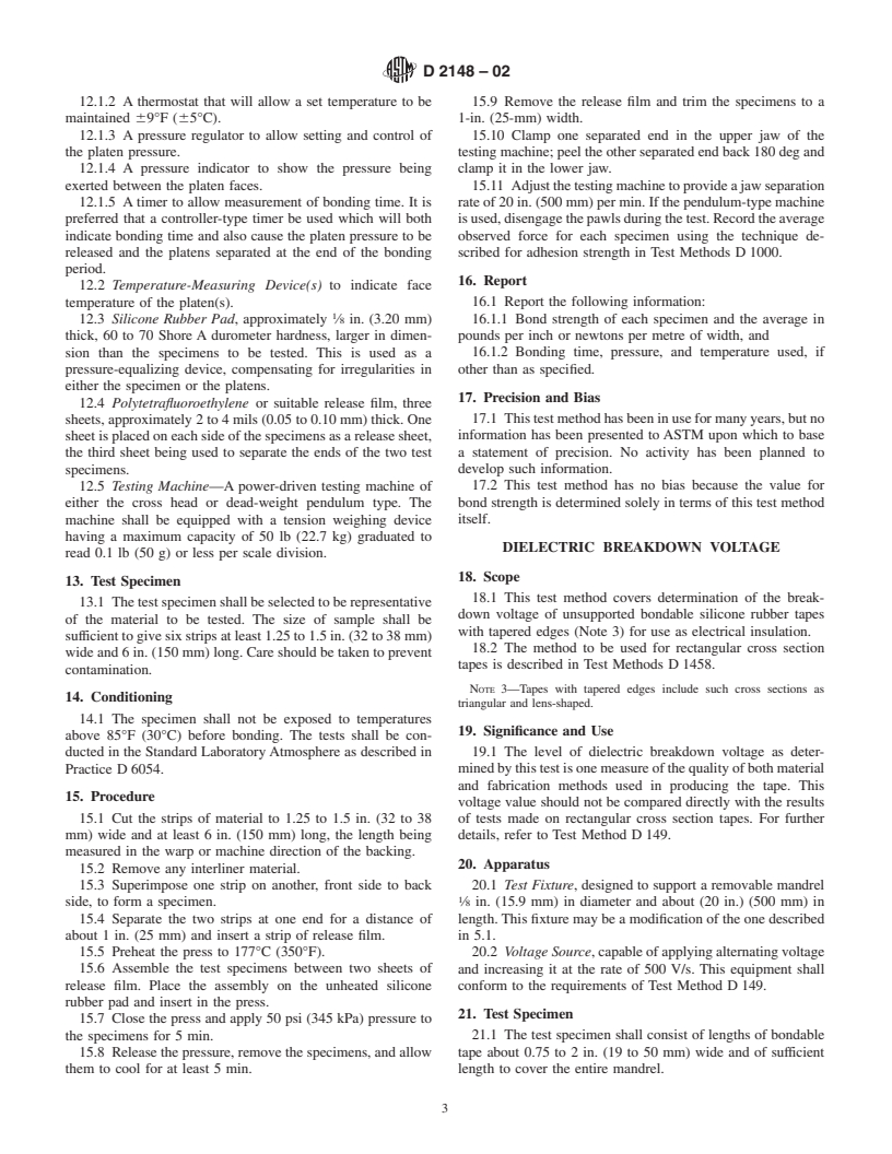 ASTM D2148-02 - Standard Test Methods for Bondable Silicone Rubber Tapes Used for Electrical Insulation