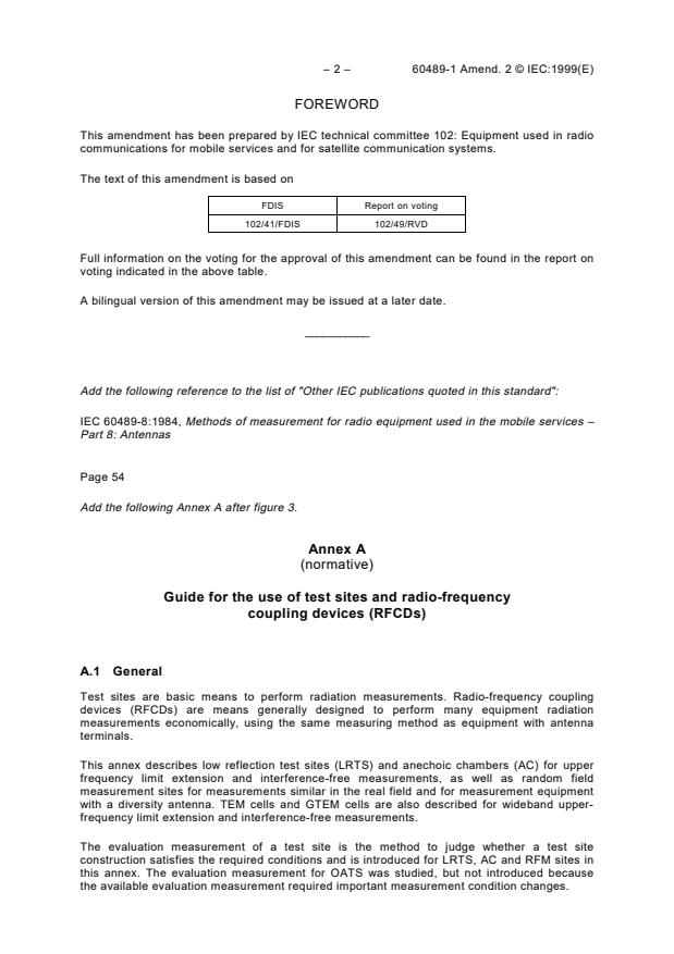 IEC 60489-1:1983/AMD2:1999 IEC 60489-1:1983/AMD2:1999 - Amendment 2 - Methods of measurement for radio equipment used in the mobile services - Part 1: General definitions and standard conditions of measurement - Page 2 preview