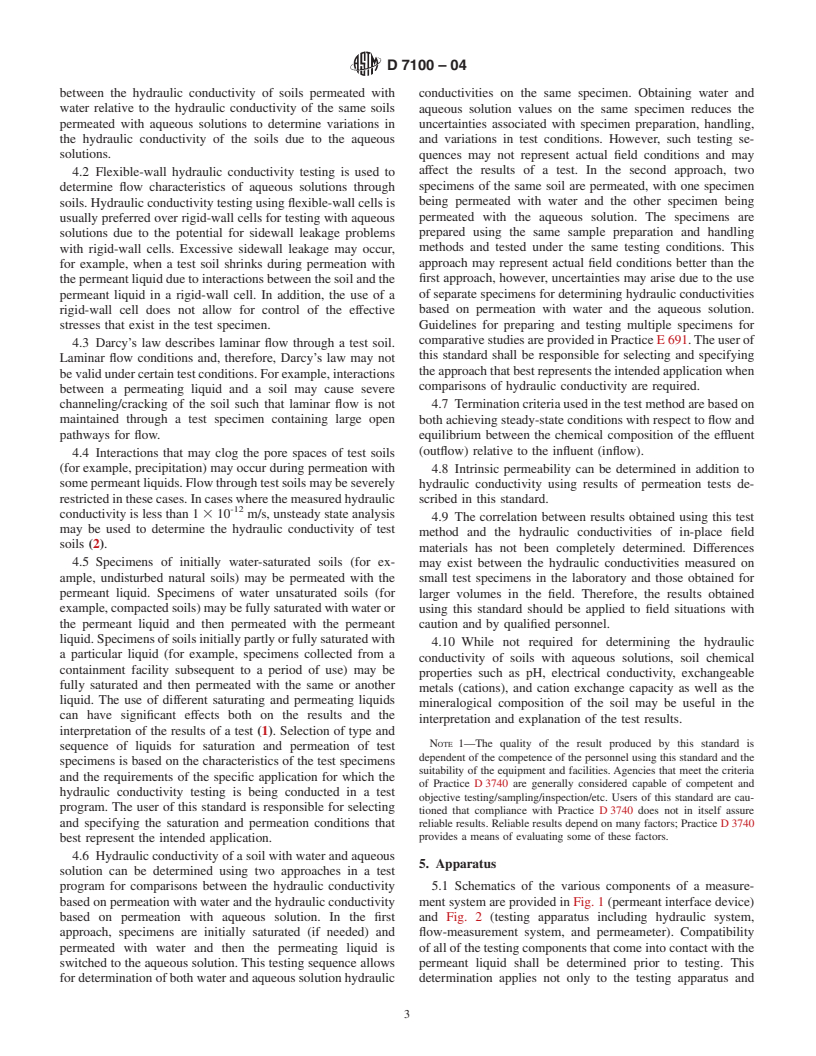 ASTM D7100-04 - Standard Test Method for Hydraulic Conductivity Compatibility Testing of Soils with Aqueous Solutions that may Alter Hydraulic Conductivity