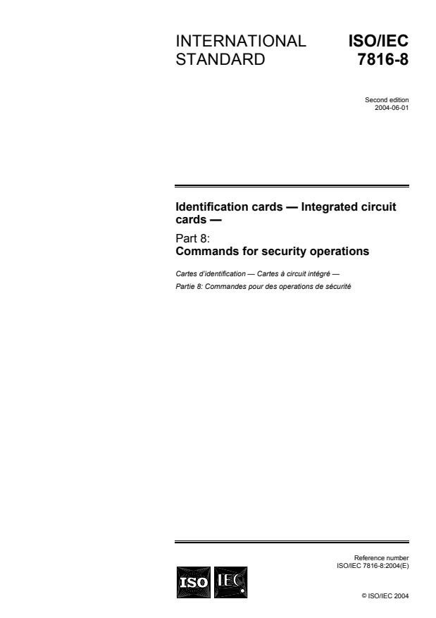ISO/IEC 7816-8:2004 - Identification cards -- Integrated circuit cards