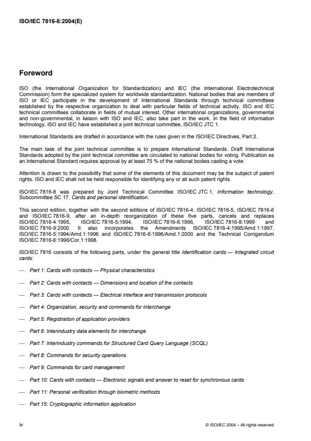 ISO/IEC 7816-8:2004 ISO/IEC 7816-8:2004 - Identification cards -- Integrated circuit cards - Page 4 preview