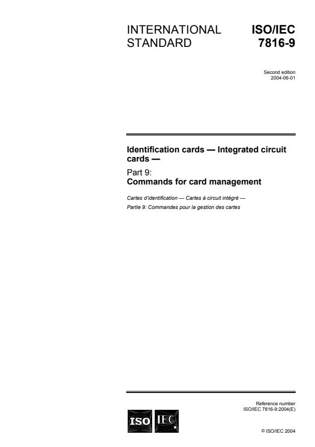 ISO/IEC 7816-9:2004 - Identification cards -- Integrated circuit cards