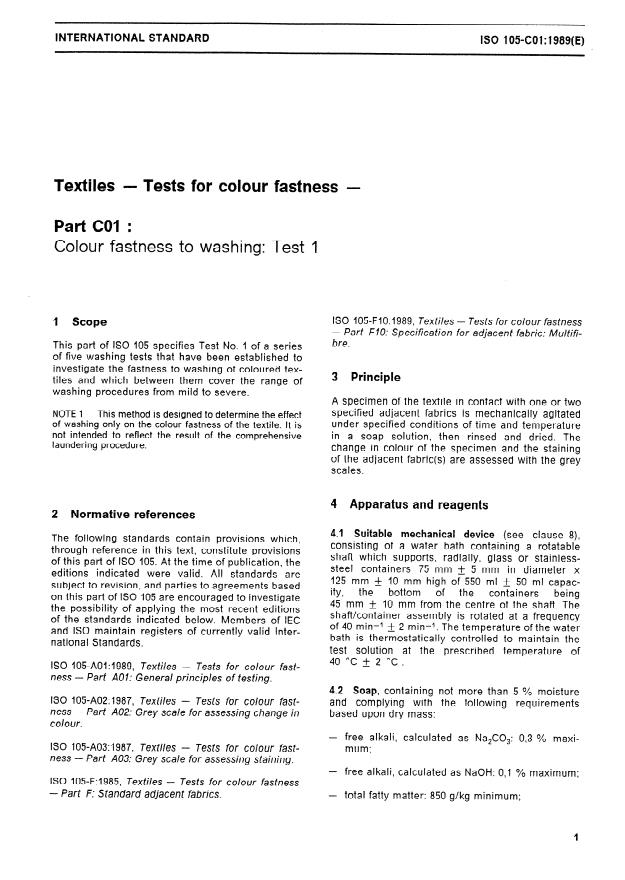 ISO 105-C01:1989 - Textiles -- Tests for colour fastness