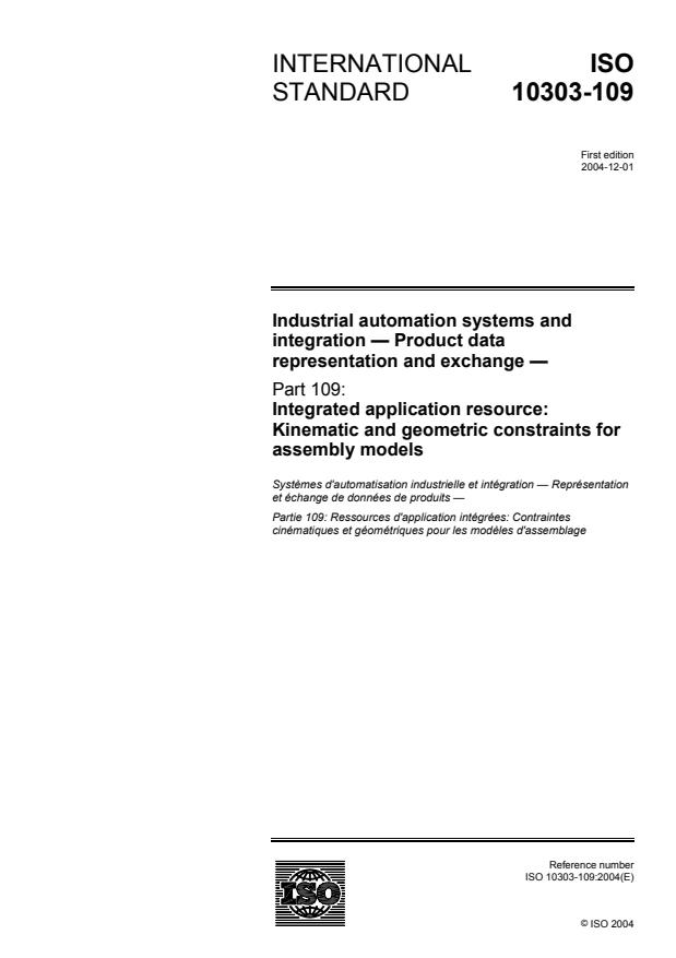 ISO 10303-109:2004 - Industrial automation systems and integration -- Product data representation and exchange