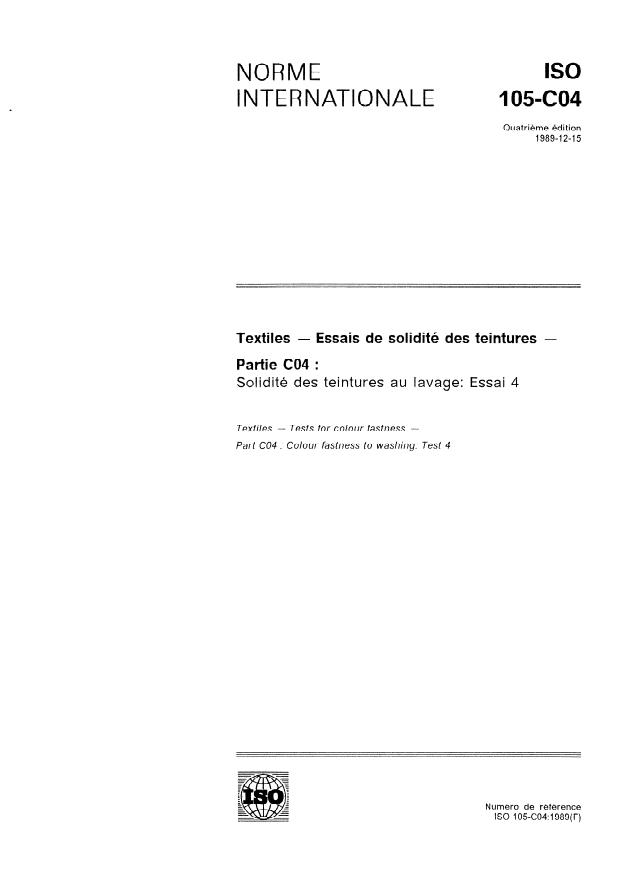 ISO 105-C04:1989 - Textiles -- Essais de solidité des teintures