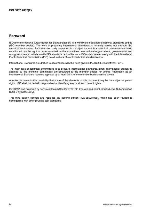ISO 3852:2007 ISO 3852:2007 - Iron ores for blast furnace and direct reduction feedstocks -- Determination of bulk density - Page 4 preview