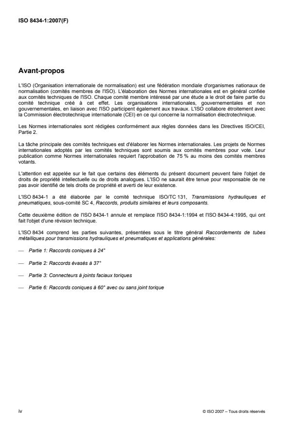 ISO 8434-1:2007 ISO 8434-1:2007 - Raccordements de tubes métalliques pour transmissions hydrauliques et pneumatiques et applications générales - Page 4 preview