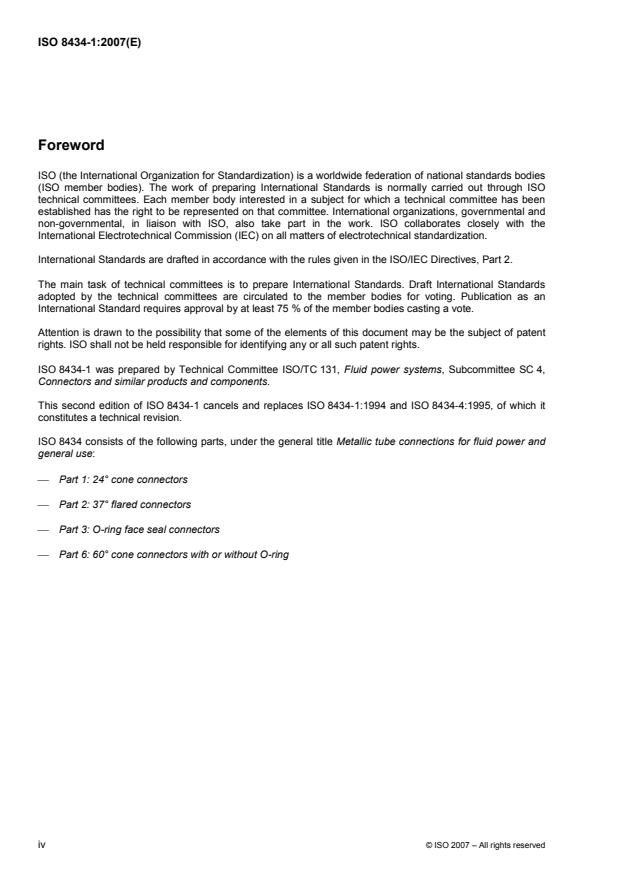 ISO 8434-1:2007 ISO 8434-1:2007 - Metallic tube connections for fluid power and general use - Page 4 preview