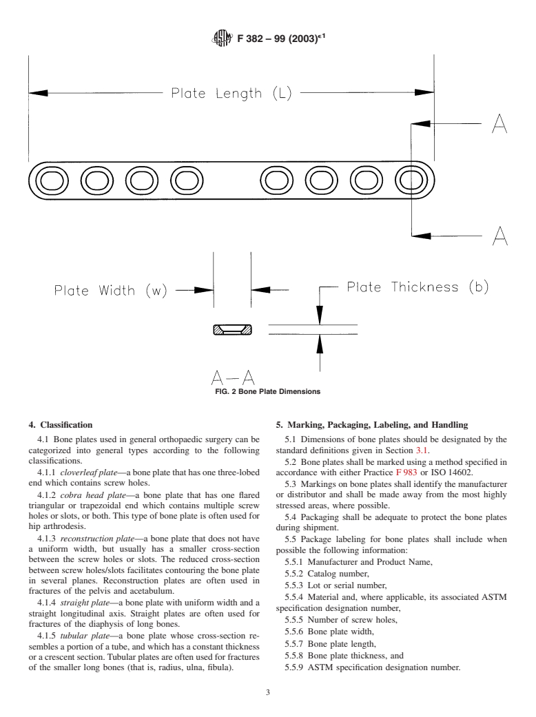 ASTM F382-99(2003)e1 - Standard Specification and Test Method for Metallic Bone Plates