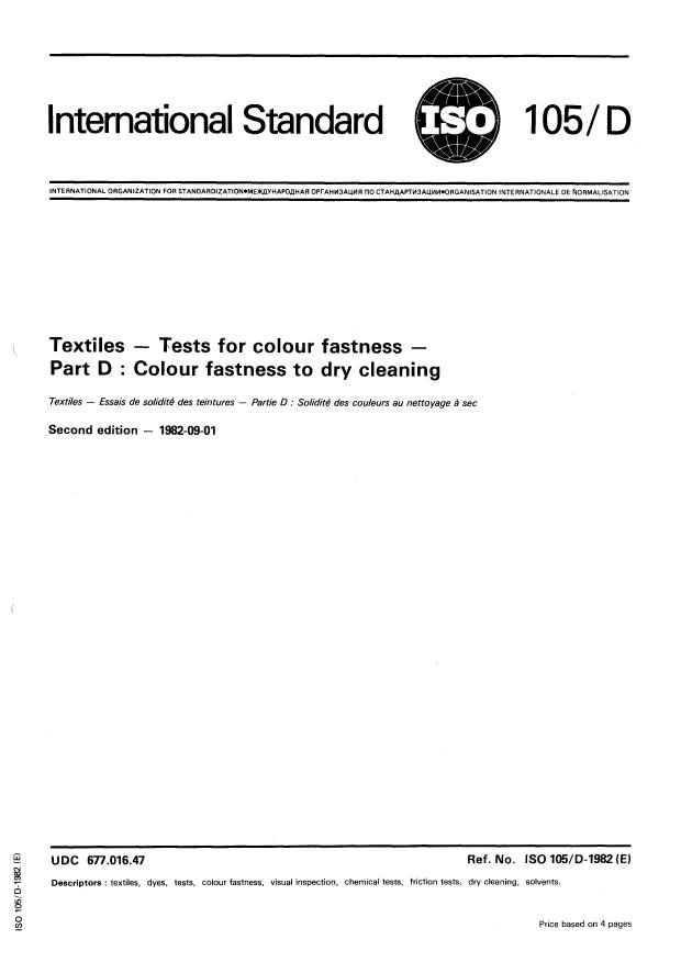 ISO 105-D:1982 - Textiles -- Tests for colour fastness