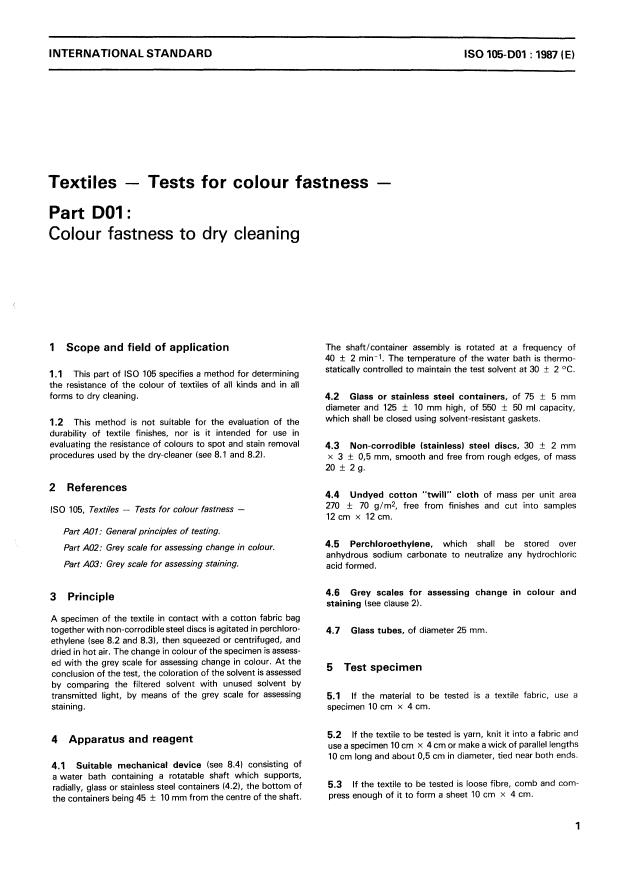 ISO 105-D01:1987 - Textiles -- Tests for colour fastness
