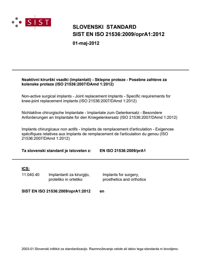 EN ISO 21536:2009/oprA1:2012