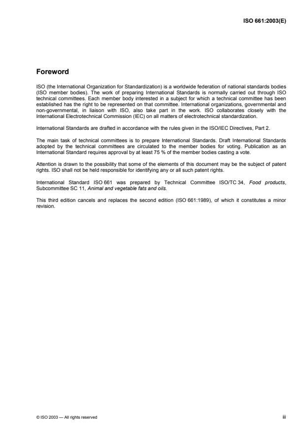 ISO 661:2003 - Animal and vegetable fats and oils -- Preparation of test sample