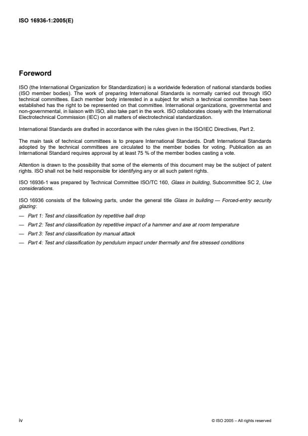 ISO 16936-1:2005 ISO 16936-1:2005 - Glass in building -- Forced-entry security glazing - Page 4 preview