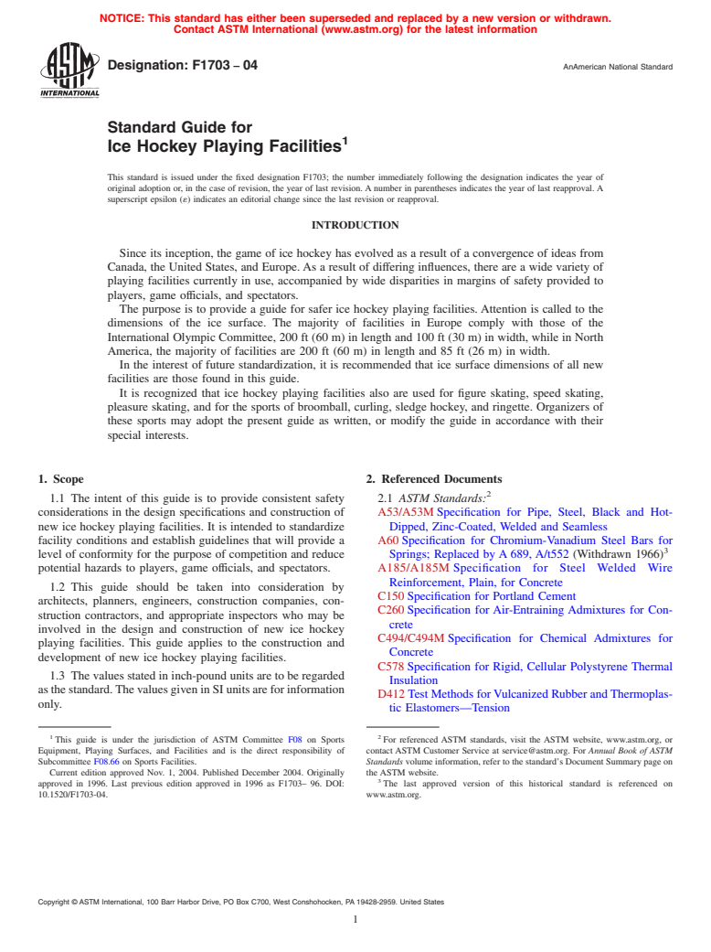 ASTM F1703-04 - Standard Guide for Skating and Ice Hockey Playing Facilities