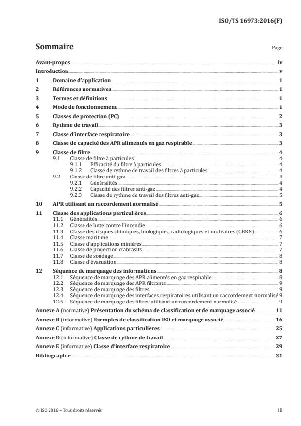 ISO/TS 16973:2016 - Appareils de protection respiratoire -- Classification pour les APR, a l'exclusion des APR pour application sous-marine