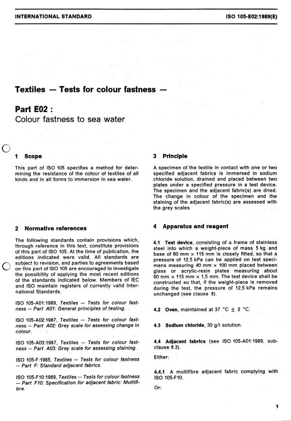 ISO 105-E02:1989 - Textiles -- Tests for colour fastness