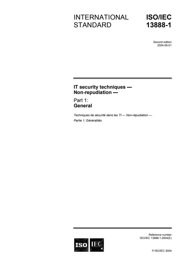ISO/IEC 13888-1:2004 - IT security techniques -- Non-repudiation