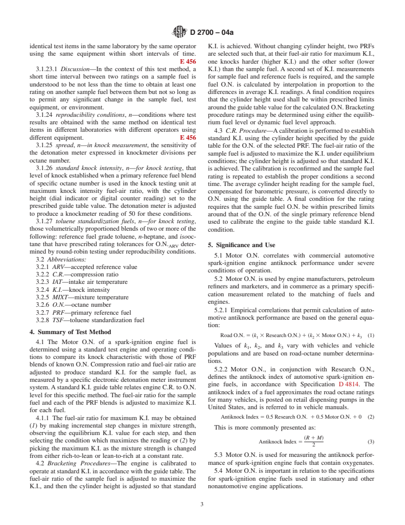 ASTM D2700-04a - Standard Test Method for Motor Octane Number of Spark-Ignition Engine Fuel