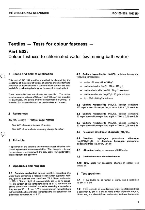 ISO 105-E03:1987 - Textiles -- Tests for colour fastness