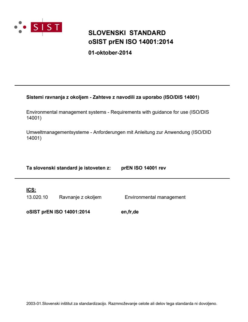 prEN ISO 14001:2014