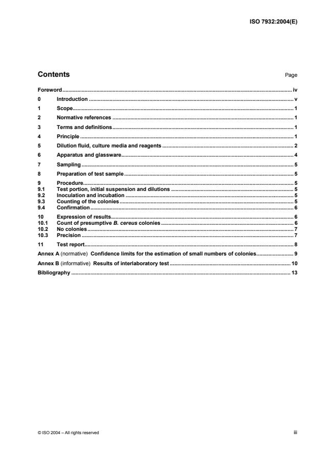 ISO 7932:2004 - Microbiology of food and animal feeding stuffs -- Horizontal method for the enumeration of presumptive Bacillus cereus -- Colony-count technique at 30 degrees C