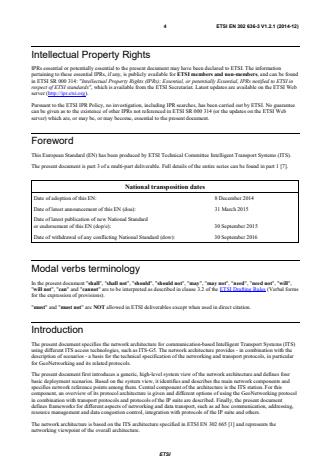 SIST EN 302 636-3 V1.2.1:2015 ETSI EN 302 636-3 V1.2.1 (2014-12) - Intelligent Transport Systems (ITS); Vehicular Communications; GeoNetworking; Part 3: Network Architecture - Page 4 preview