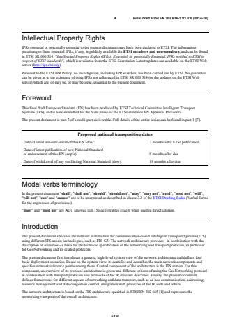 SIST EN 302 636-3 V1.2.1:2015 ETSI EN 302 636-3 V1.2.0 (2014-10) - Intelligent Transport Systems (ITS); Vehicular Communications; GeoNetworking; Part 3: Network Architecture - Page 4 preview