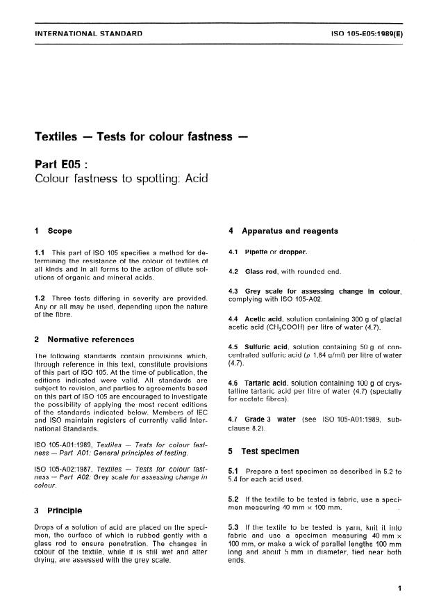 ISO 105-E05:1989 - Textiles -- Tests for colour fastness